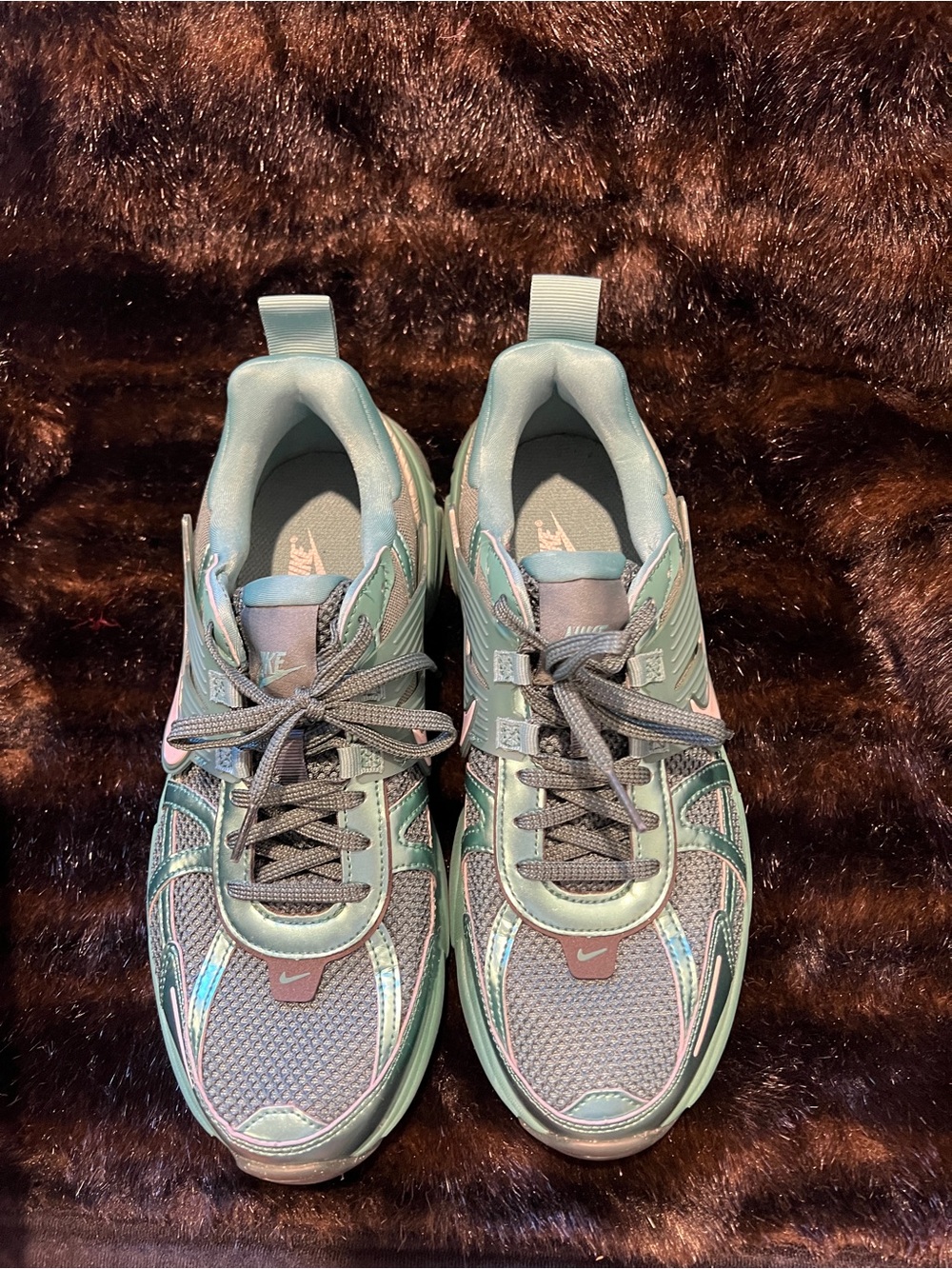 Nike Iridescent Mint Green and Gray Athletic Sneakers